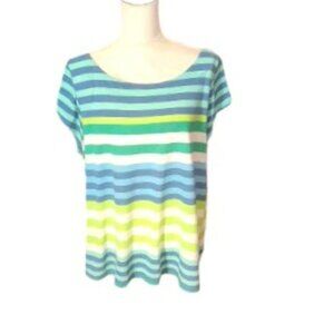 Liz Claiborne Short Sleeve Blue, Turquoise, Yellow, White Striped Top in 3X